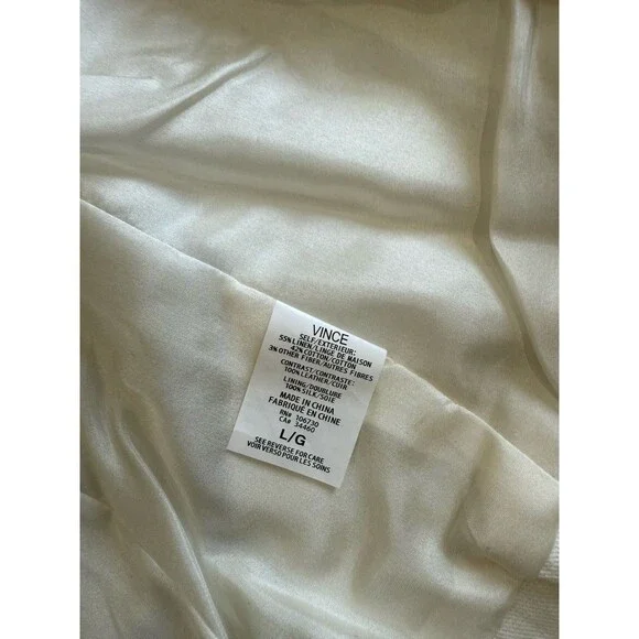 VINCE Asymmetric Leather Linen Moto Vest Sz L Cream Ivory White Zip MSRP $625